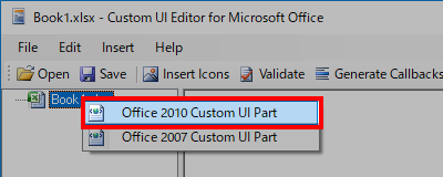 Office 2010 Custom UI Partをクリック