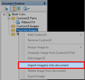 Office Ribbon Editor Import image(s) into documentをクリック