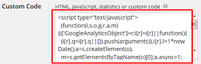 Google Analytics のトラッキングコードを「Custom Code」へコピペ