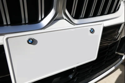 BMW純正 ライセンス・プレート盗難防止ロックボルトをフロントに取り付けた様子