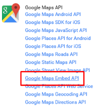 Google Maps Embed API を選択