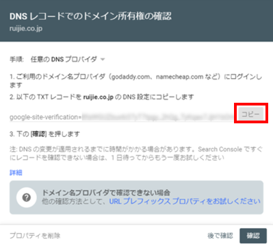 GoogleのTXTレコードを内容欄にペースト