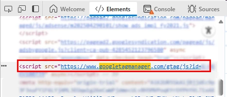 F12開発者ツールでgoogletagmanagerと検索した様子