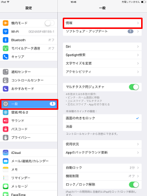 iPad 設定メニュー一般から情報を選択