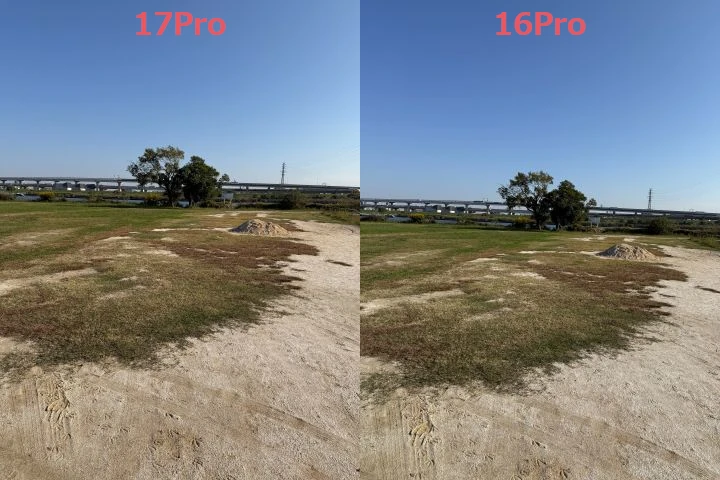 左がiPhone 17 Proで右がiPhone 16 Proの画像比較1倍