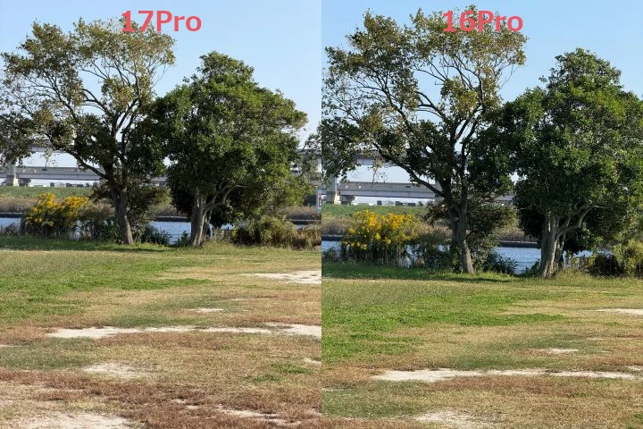 左がiPhone 17 Proで右がiPhone 16 Proの画像比較4倍と5倍