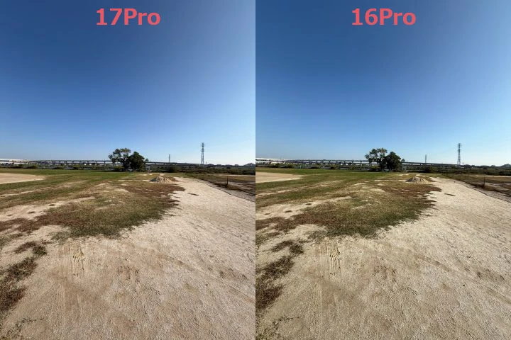 左がiPhone 17 Proで右がiPhone 16 Proの画像比較0.5倍
