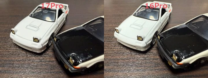 左がiPhone 17 Proで右がiPhone 16 Proの画像比較マクロ撮影