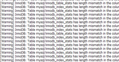 InnoDB: Table mysql/innodb_table_stats has length mismatch in the column name table_name. Please run mysql_upgrade