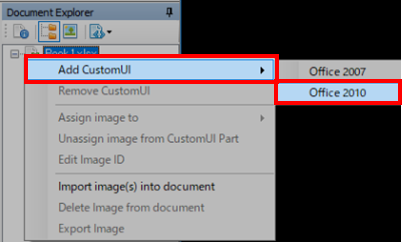 Office Ribbon Editor Add Custom UIからOffice2010をクリック