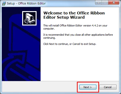 Office Ribbon Editor インストーラー起動