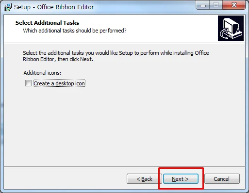 Office Ribbon Editor デスクトップショートアイコン確認画面