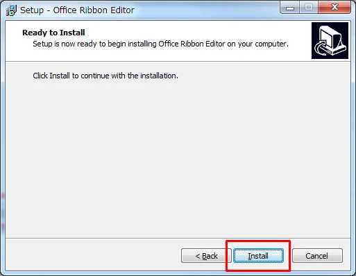 Office Ribbon Editor インストール開始画面