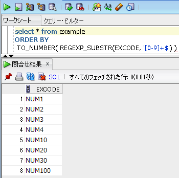 Oracle SQLでREGEXP_SUBSTRにて正規表現で数値だけを切り出してソート