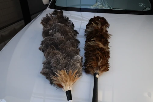 左は購入したオーストリッチ毛ばたきで右はXX年くらい前にカー用品店で購入した名もなき毛ばたき