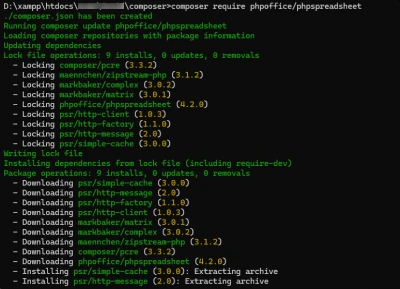 エラー解消後にphpspreadsheetをインストールした結果