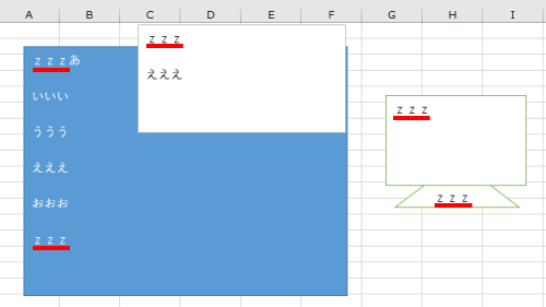 Excel図形オブジェクト内の「あああ」が「ｚｚｚ」に変換された