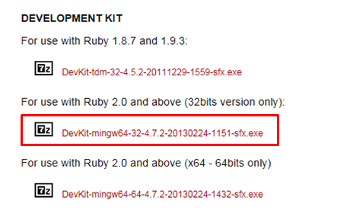 Ruby DevKitをダウンロード
