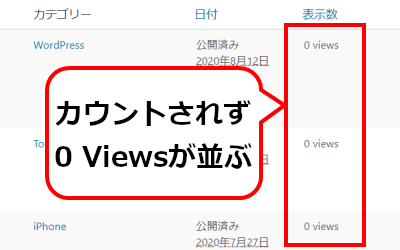 WP-PostViewsでカウントされずに0Viewsが並ぶ