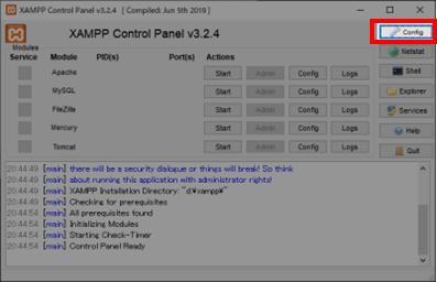 XAMPP Control PanelよりConfigをクリック